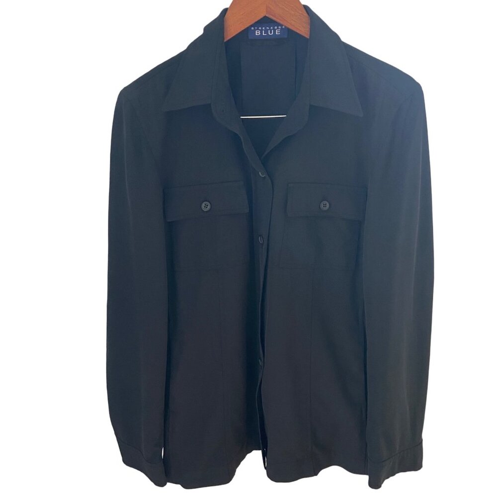 Strenesse Blue Women's Black Button Down Travel Shirt Size 6 Gabriele Strehle